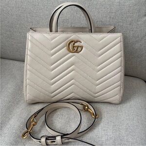 Gucci Cream Satchel with Gold Accents